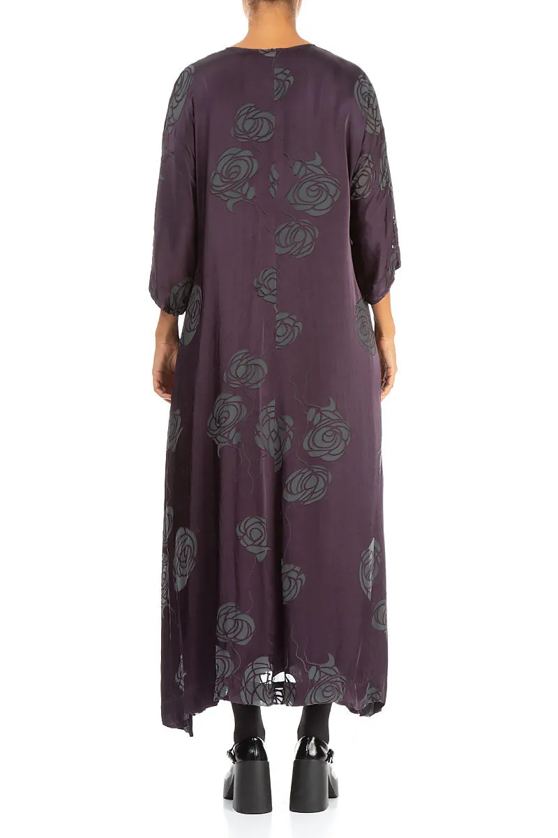 TearResistant Flared Roses Purple Silk Dress