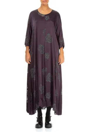 Next Core Flared Roses Purple Silk Dress