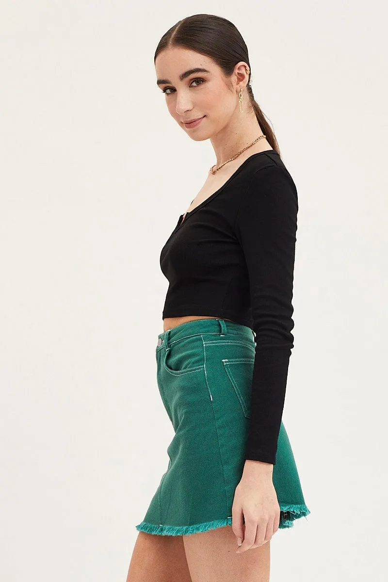 Fashion Pulse Green Mini Skirt High Rise Fray Hem