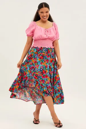 Multi Floral Print Maxi Skirt Seamless construction Trendy Mood