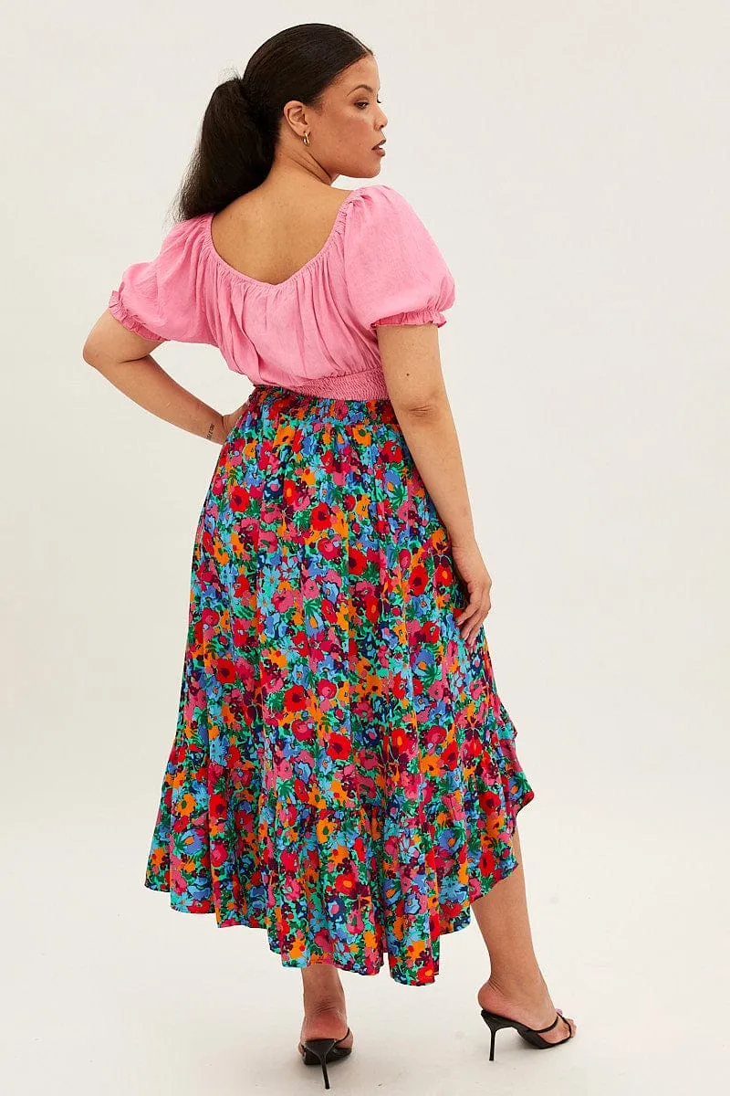 Multi Floral Print Maxi Skirt Machine washable