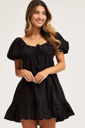 Simple Fashion Senior Ease Black Skater Dress Short Sleeve Mini