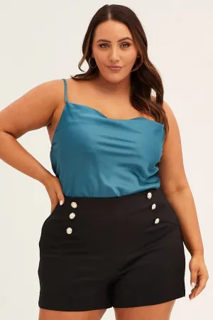 Lounge Wear Breezy Fit Blue Cowl Neck Satin Singlet Bodysuit