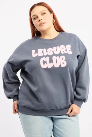 Cozy Basics Blue Oversized Sweater Long Sleeve Crew Neck