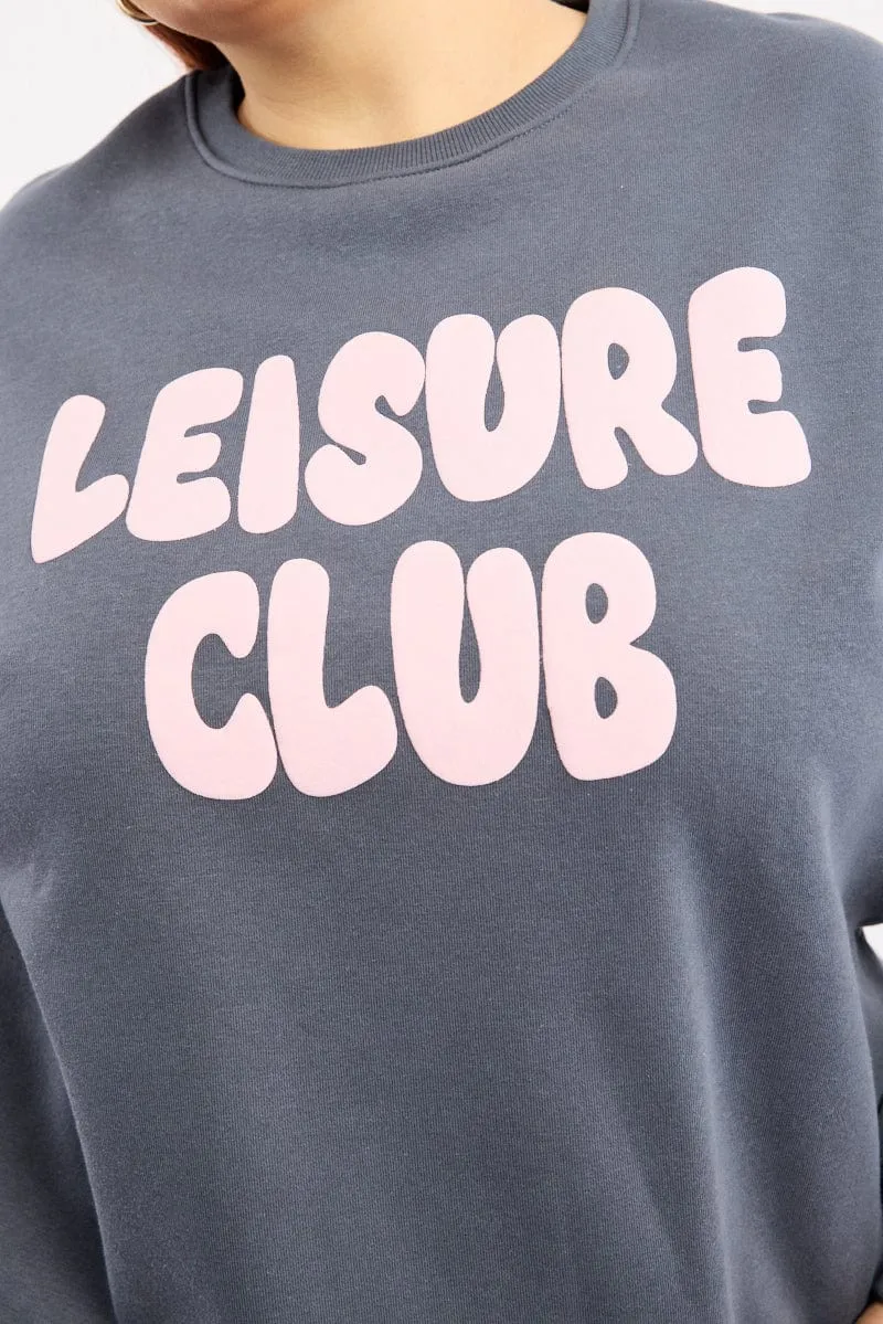 Blue Oversized Sweater Long Sleeve Crew Neck Comfort Piece