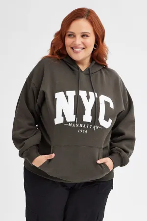 Cozy Protection Seasonal Trend Grey Hoodie Sweatshirt Pocket Nyc Embroidered Oversized