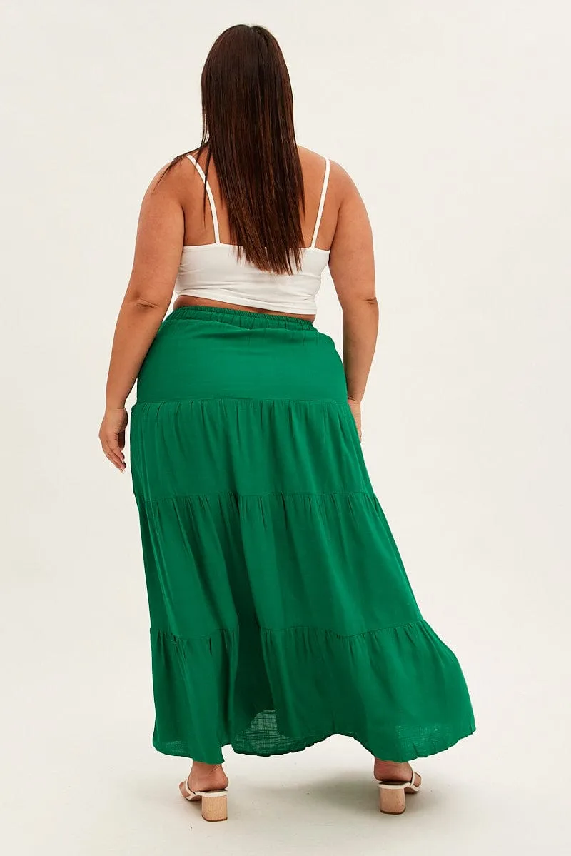 Green Maxi Skirt High Waist Tiered Weekend Outfit Occasion Dressing