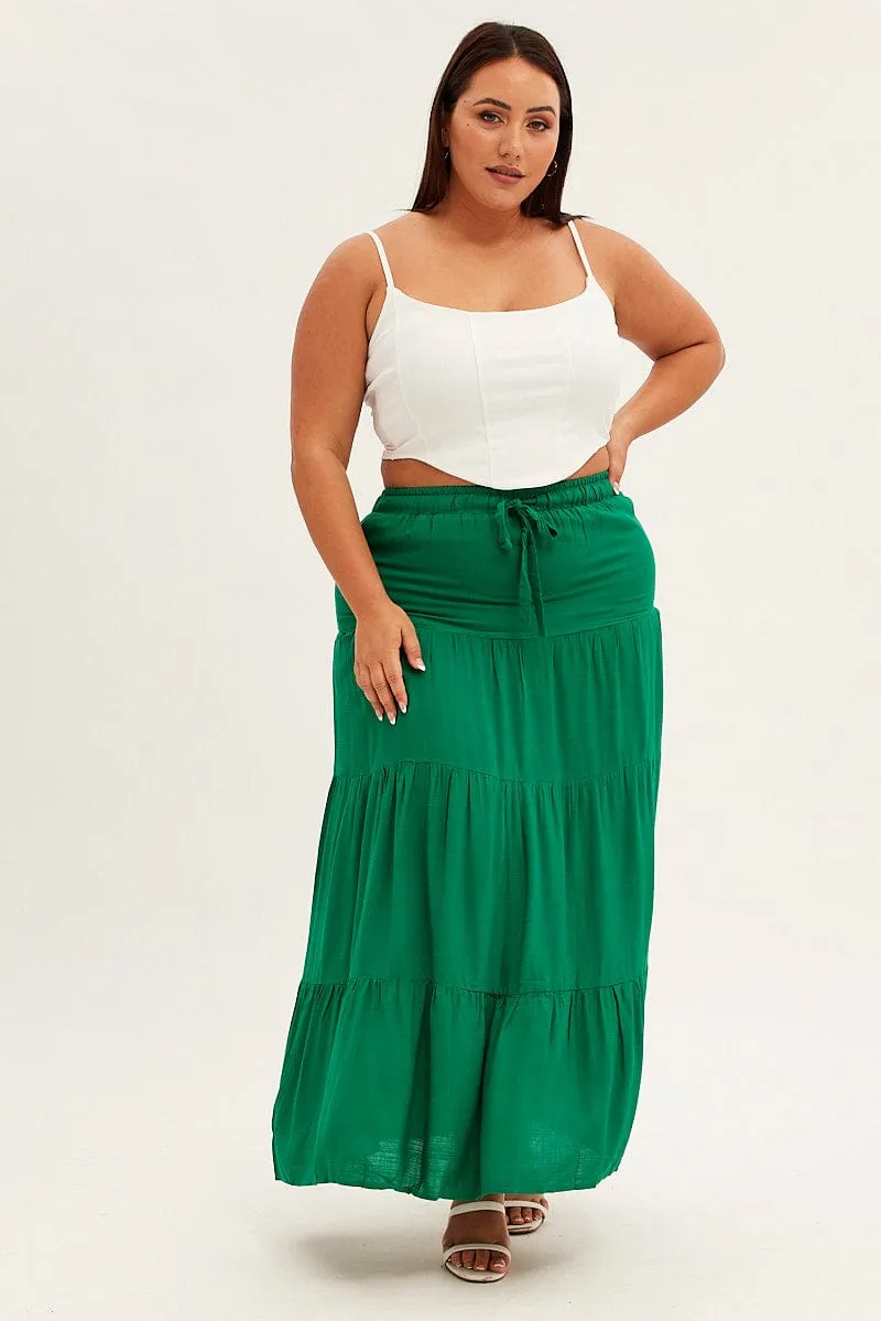 Green Maxi Skirt High Waist Tiered Athleisure Inspired