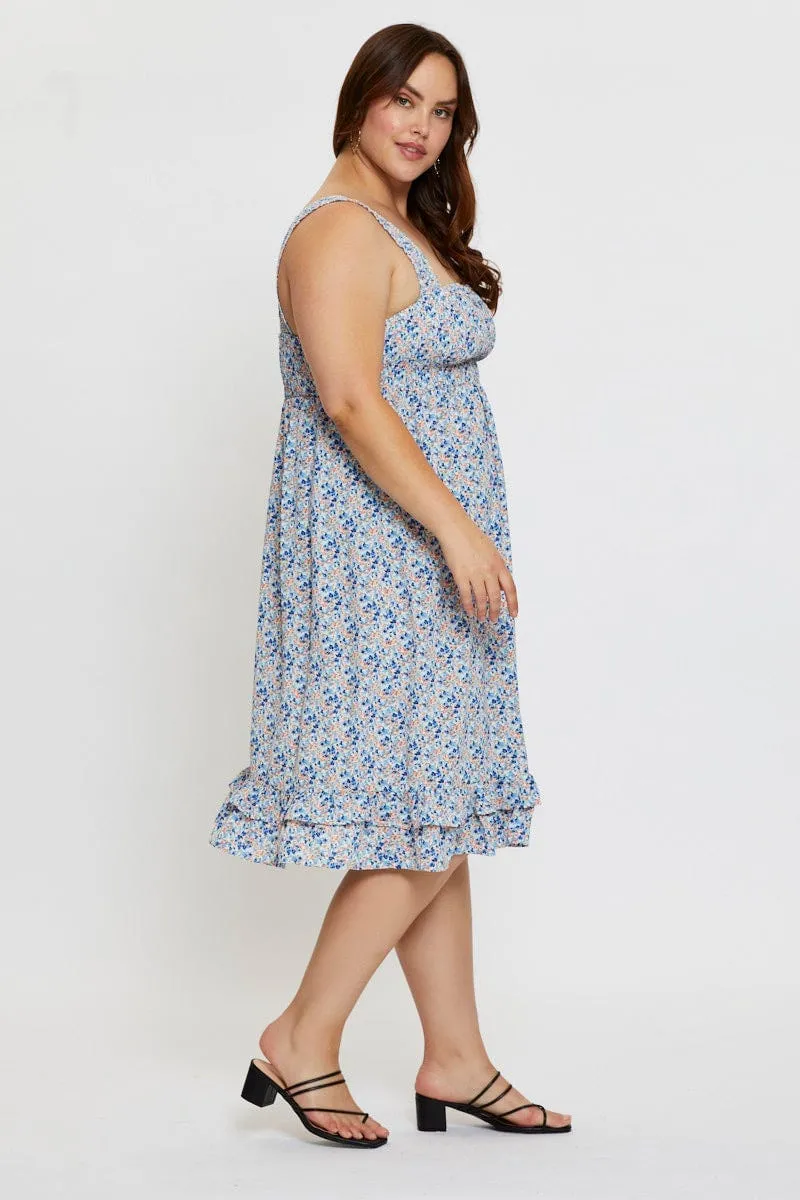 Stylish work-to-weekend outfit Ditsy Print Midi Dress Scoop Neck Sleeveless