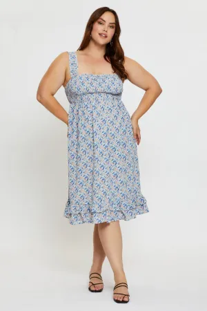 Minimalist mid-calf dress Park Bench Ditsy Print Midi Dress Scoop Neck Sleeveless
