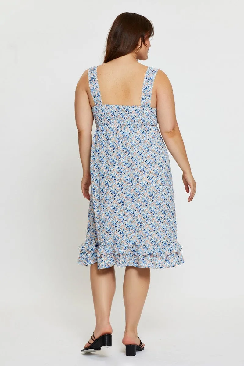 Stylish Choices Ditsy Print Midi Dress Scoop Neck Sleeveless