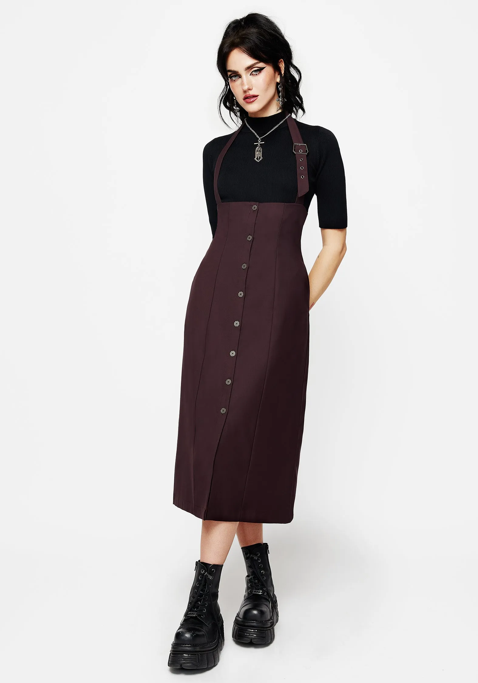 New Age Halter Neck Pinafore Midi Dress Spring Festival Relaxed Style