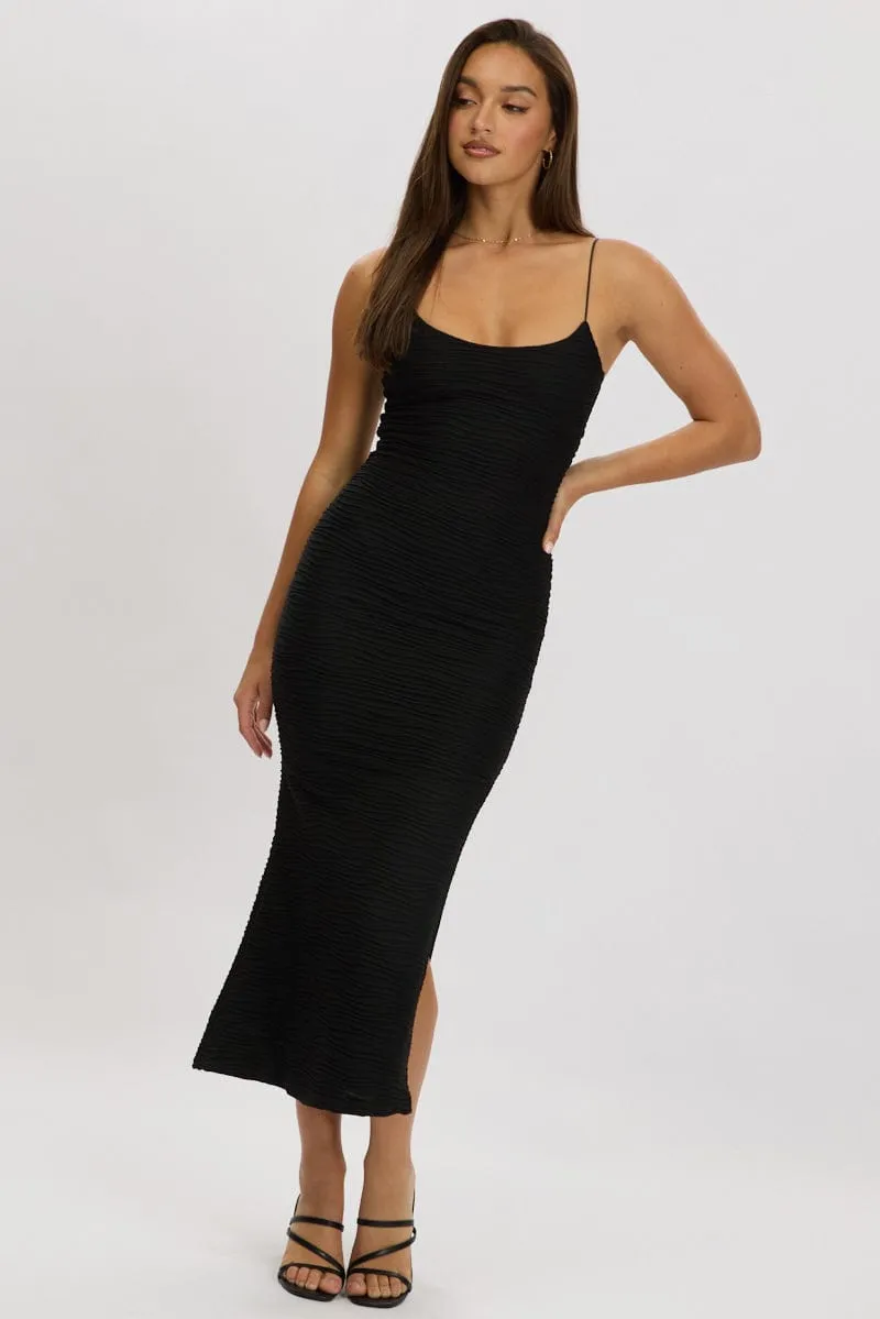 Trend Base Black Bodycon Dress Sleeveless Midi