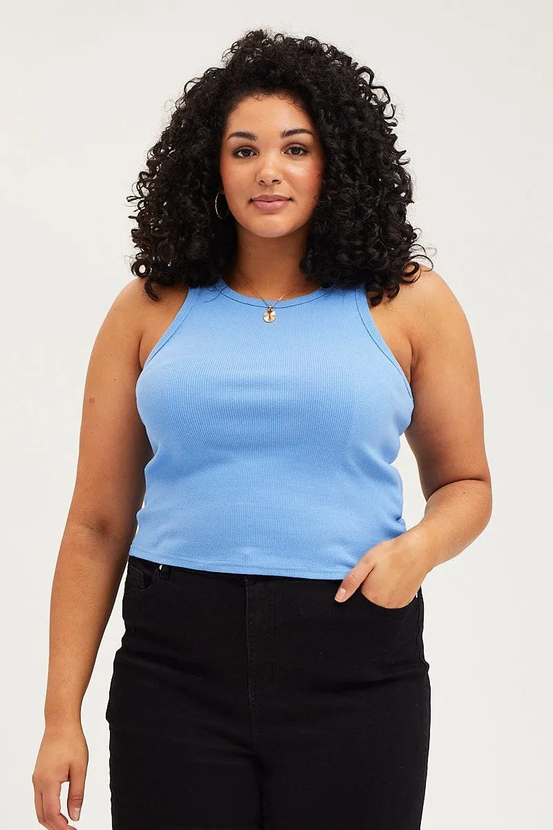 CompressionKnit Sharp Cut Blue Rib Tank Top