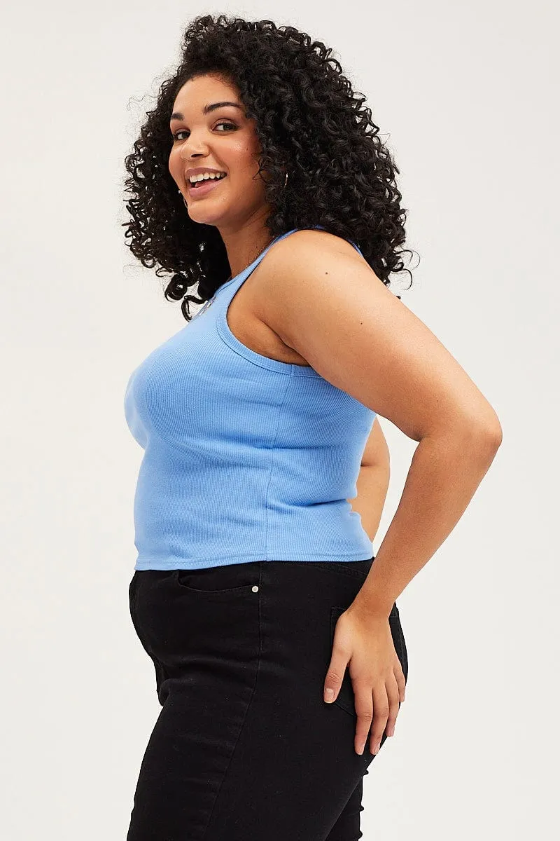 Blue Rib Tank Top Daily Wear