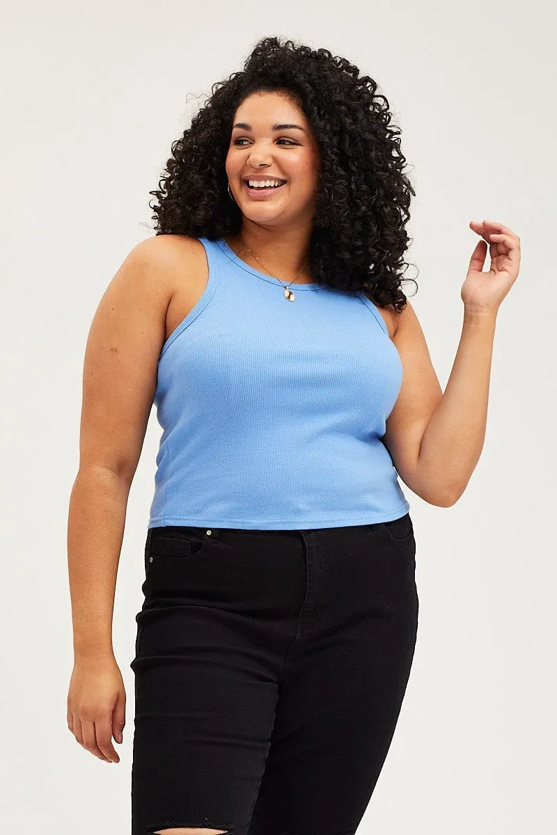 Blue Rib Tank Top AntiPillFinish slim fit