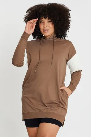 Relaxed Fashion product polka dot playfulness Brown Fleece Hoodie Splice Long Sleeve