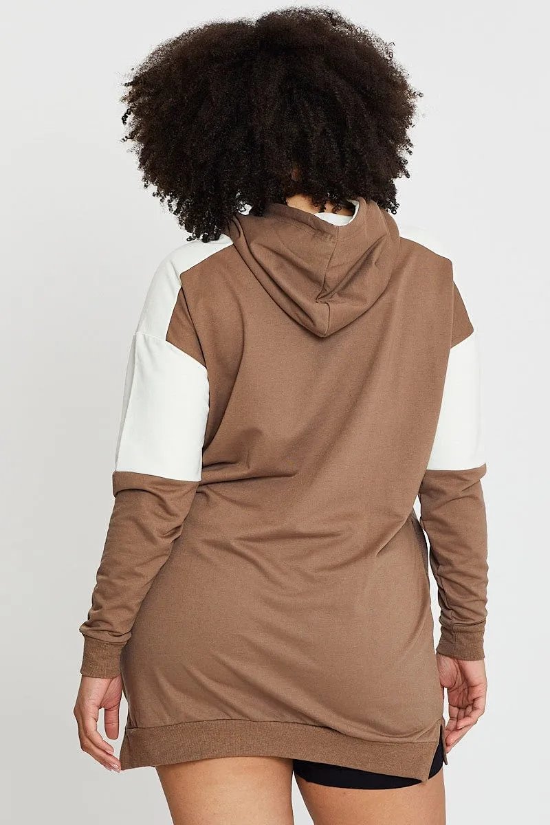 Errand Ready Brown Fleece Hoodie Splice Long Sleeve