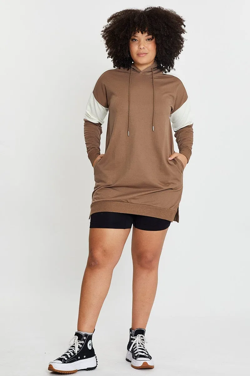 Generic Brown Fleece Hoodie Splice Long Sleeve
