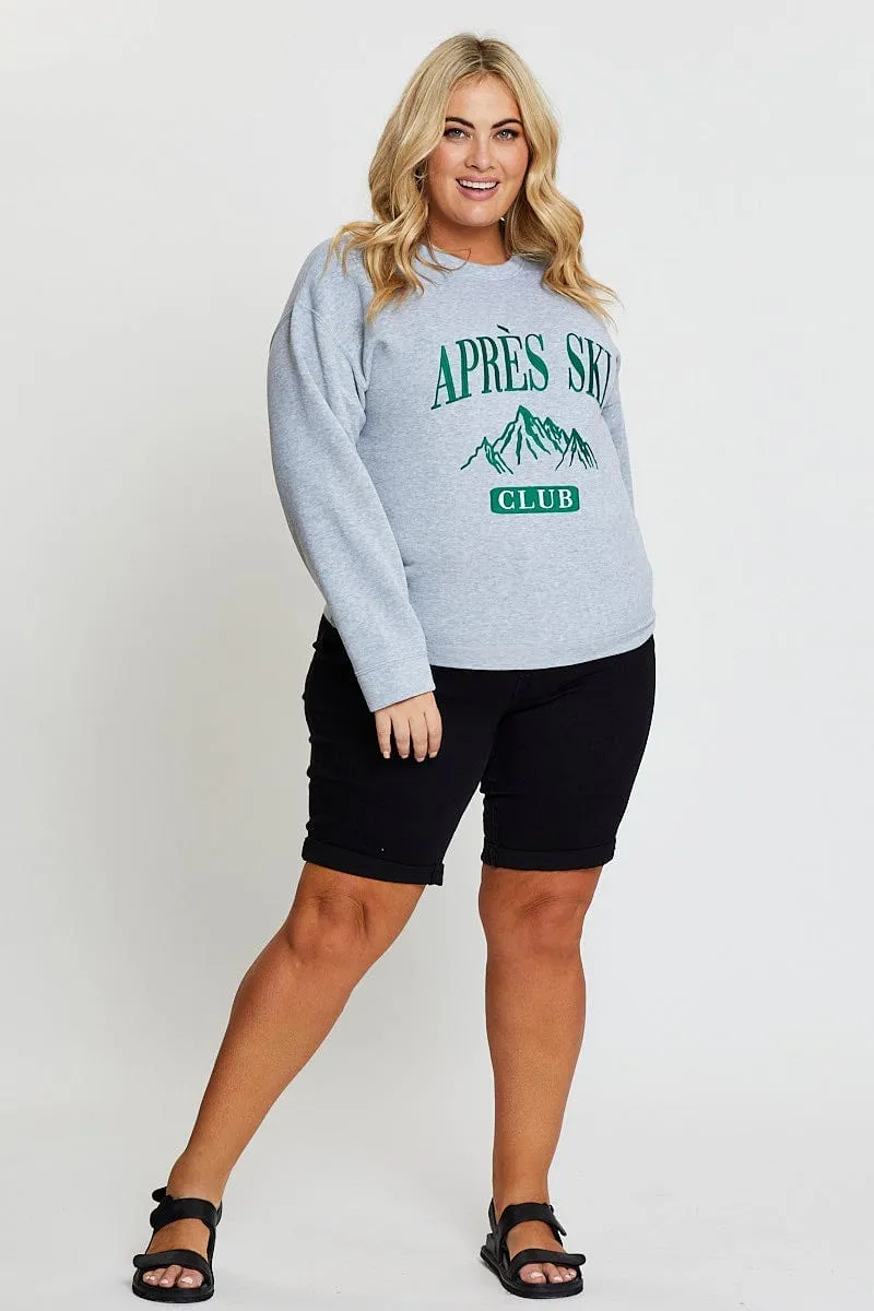 Fresh Look right for spring Grey Embroidered Sweatshirt Long Sleeve Apres Ski