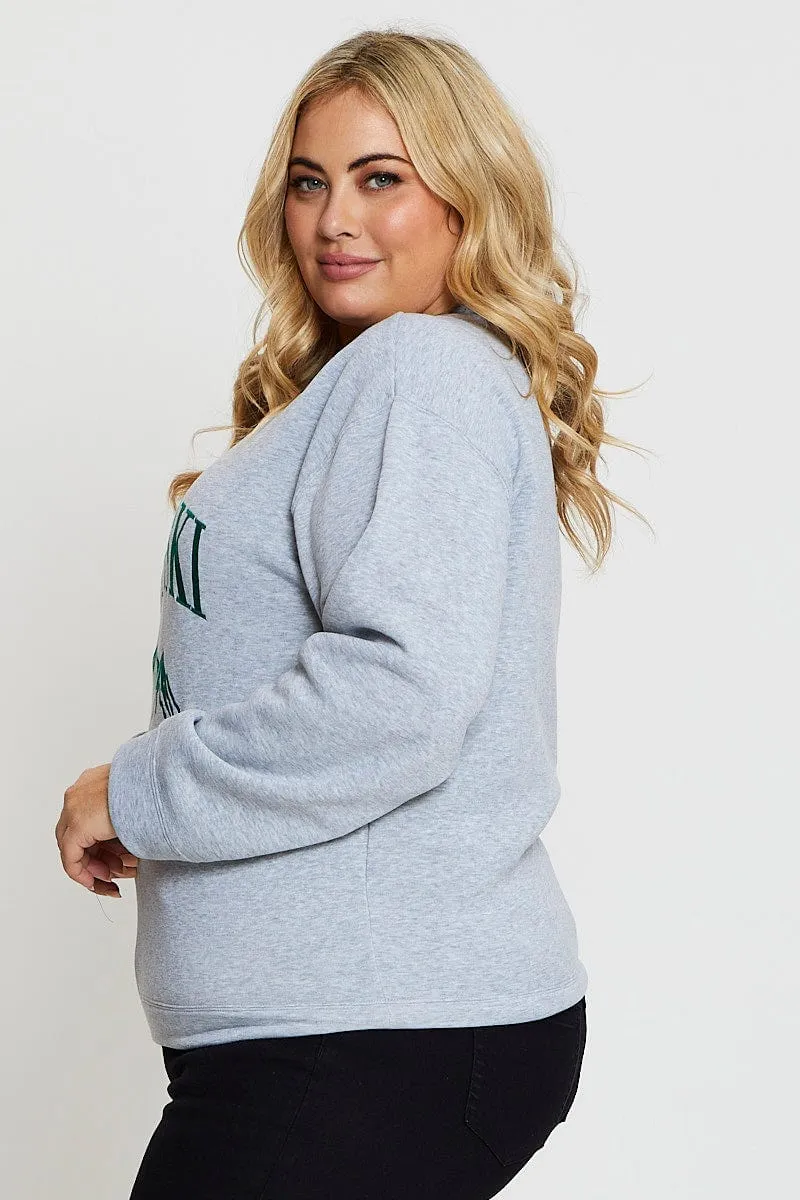 Grey Embroidered Sweatshirt Long Sleeve Apres Ski product hiking suitable durability