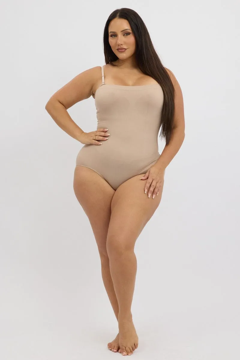 Beige Seamless Sculpting Bodysuit Downtown Cool Soft Motion