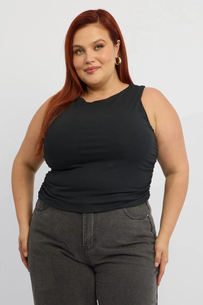 Black Tank Top Boat Cotton Span elastic waistband