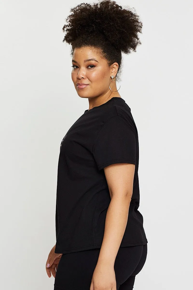 Black Graphic T-shirt Radiant Sun Short Sleeve Cotton contrast