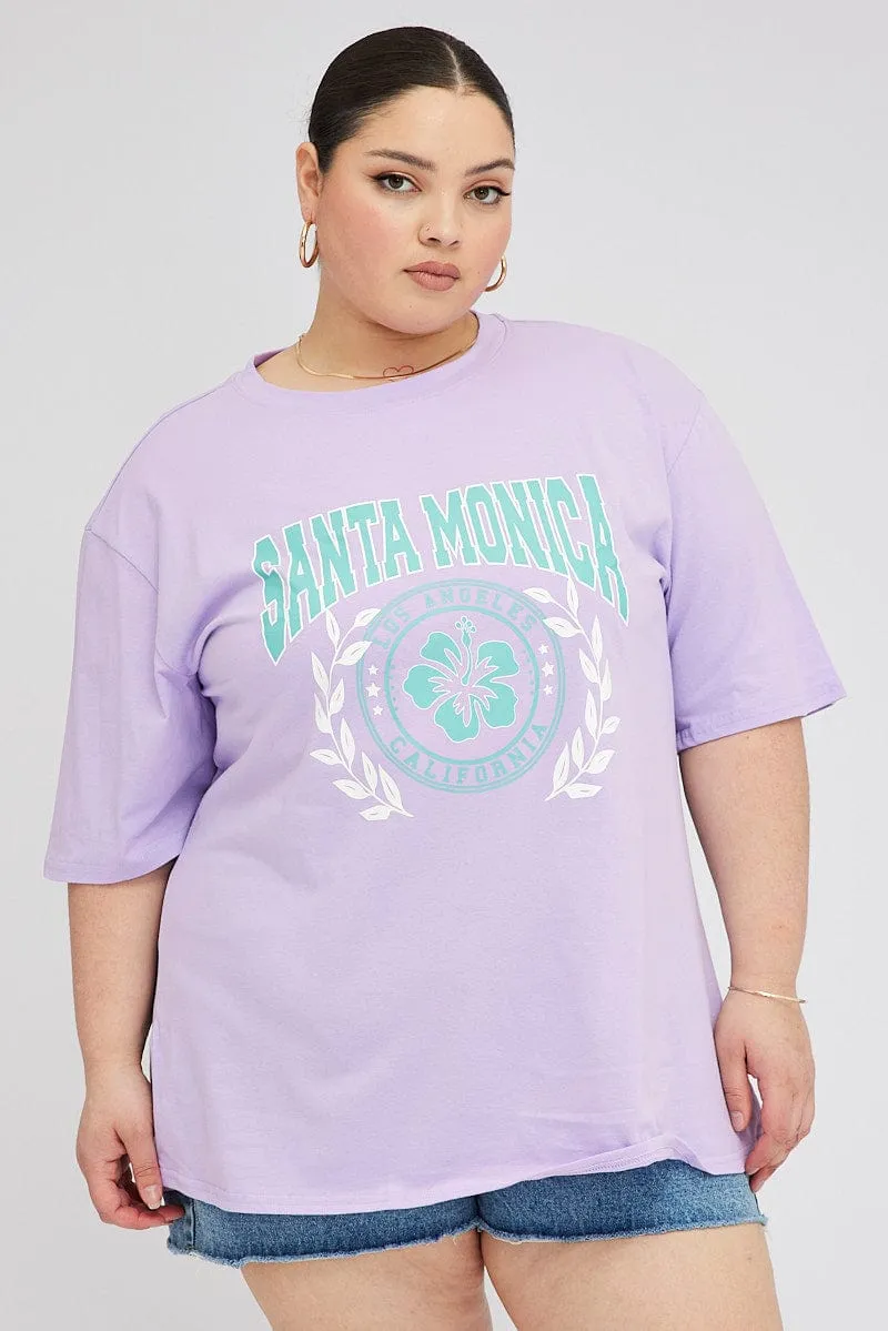 High Density Cotton Versatile Piece Purple Graphic T-shirt Short Sleeve Crew Neck