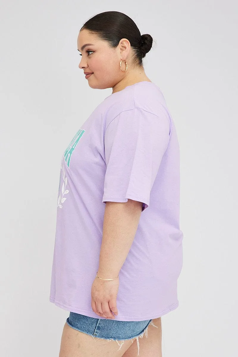 Purple Graphic T-shirt Short Sleeve Crew Neck StretchFabric