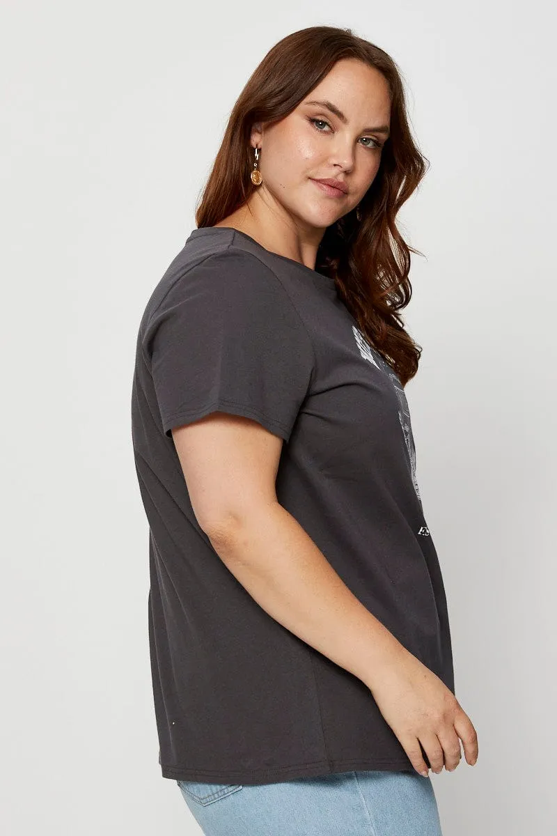 Minimalist Wear Cozy Wardrobe Grey Graphic T-shirt Crew Neck Short Sleeve