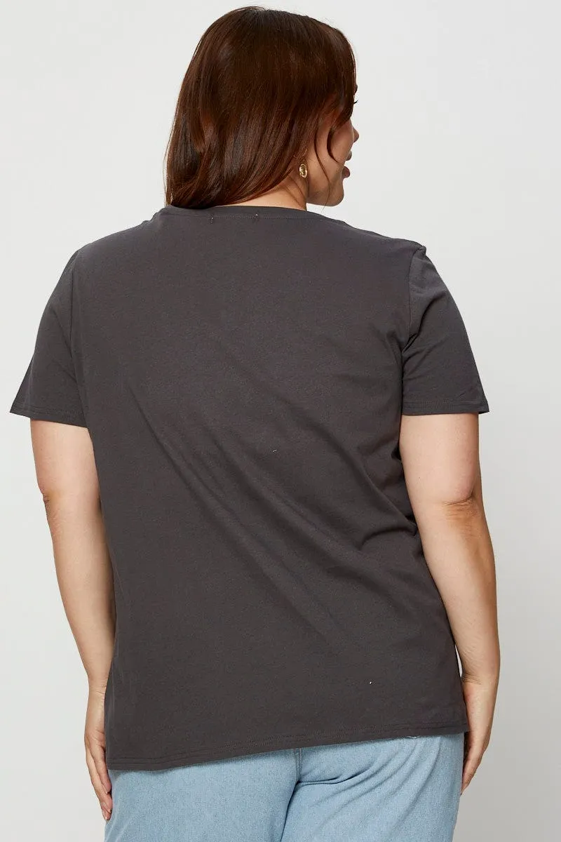 Grey Graphic T-shirt Crew Neck Short Sleeve Seasonal Outfit