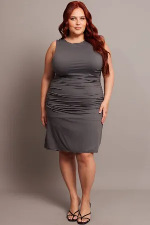 Grey Mini Dress Sleeveless Crew Neck Supersoft Self Spice Bar Scene
