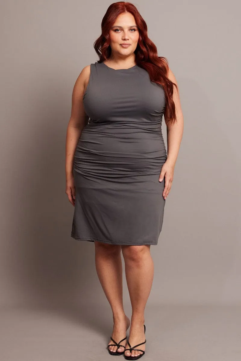 Grey Mini Dress Sleeveless Crew Neck Supersoft Self Spice Bar Scene