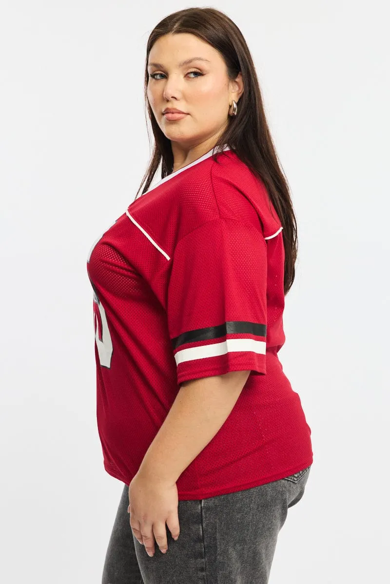 Red Sport Tee Short Sleeve semi-formal style