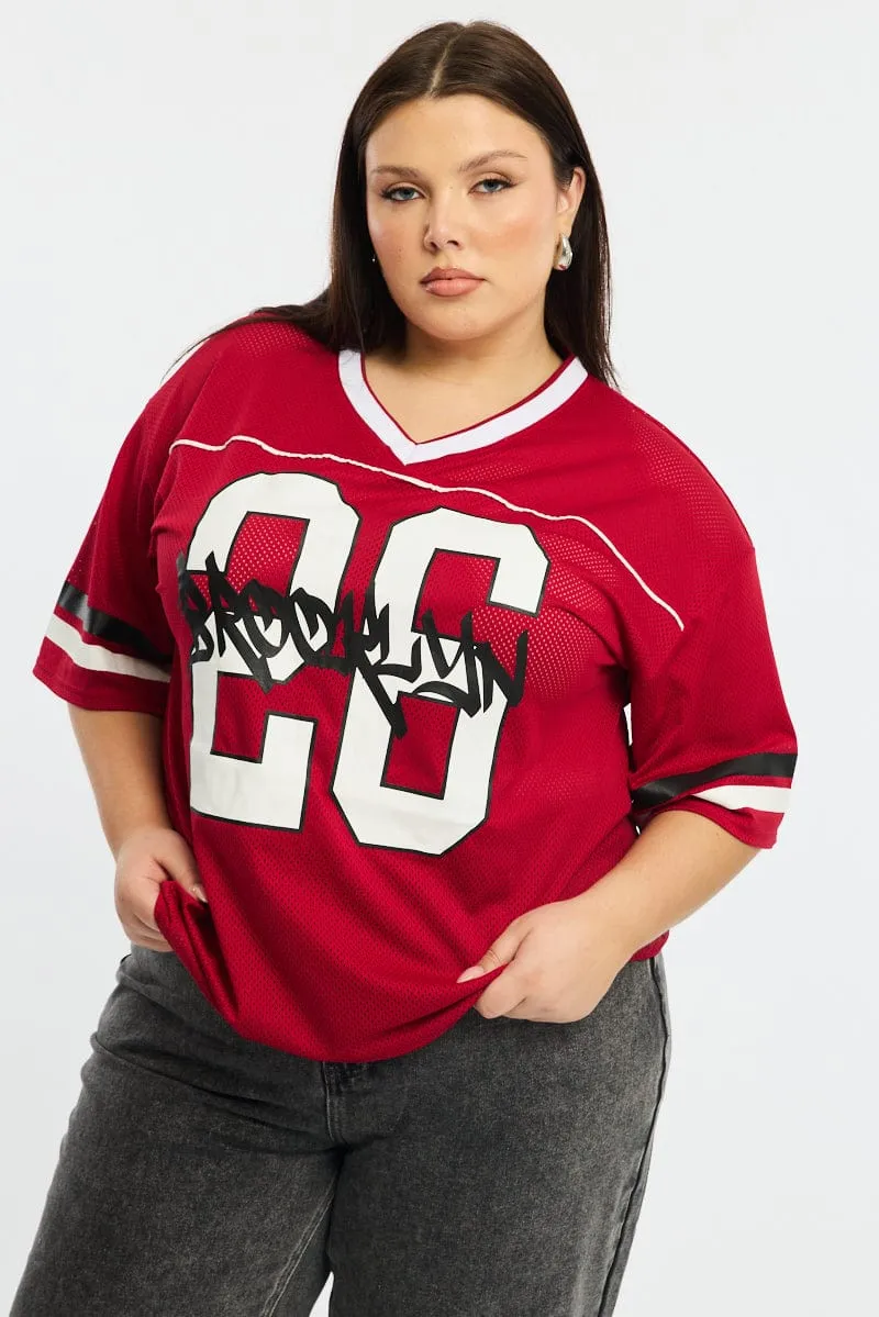 Red Sport Tee Short Sleeve Comfortable Fit Wear