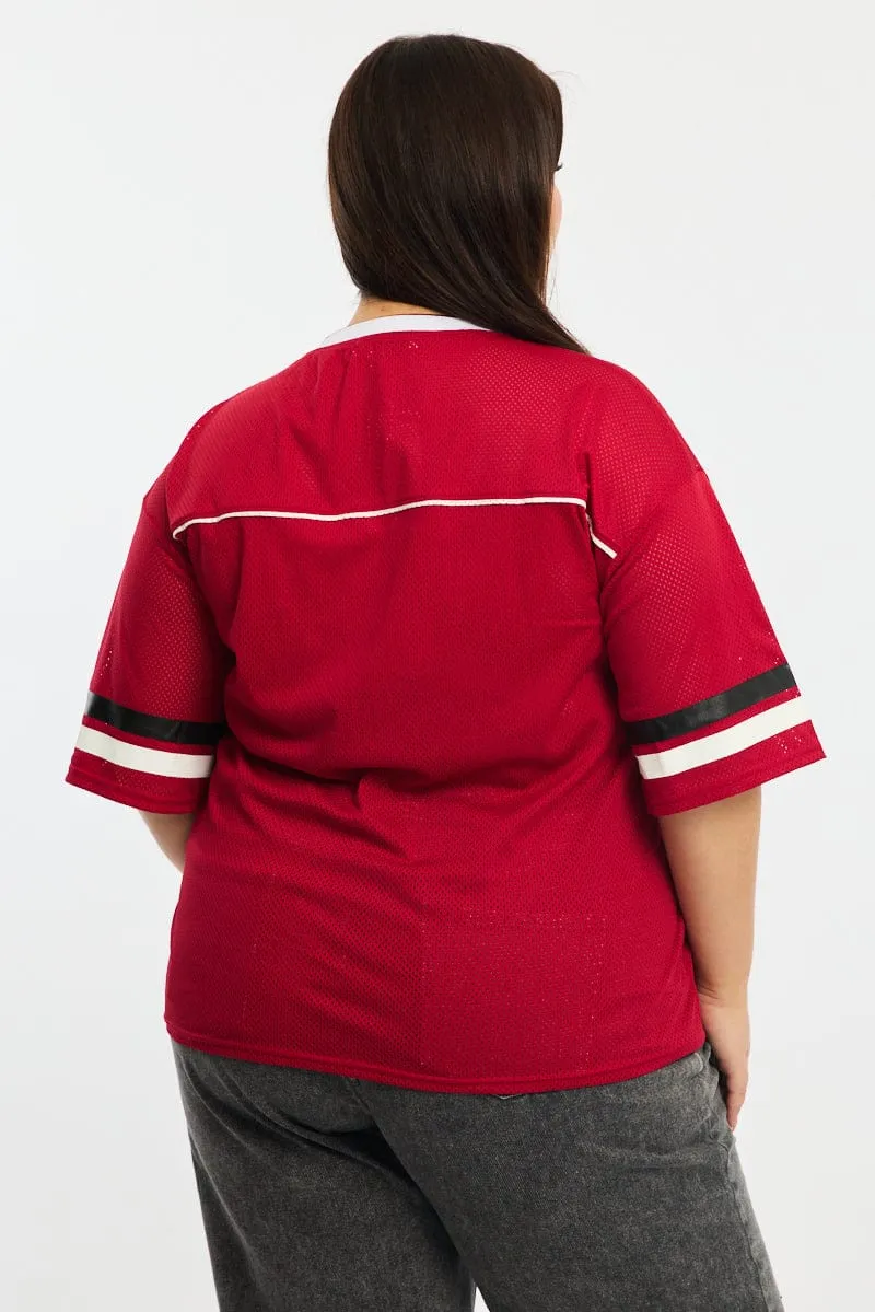 Stylish Comfort crew neck Red Sport Tee Short Sleeve