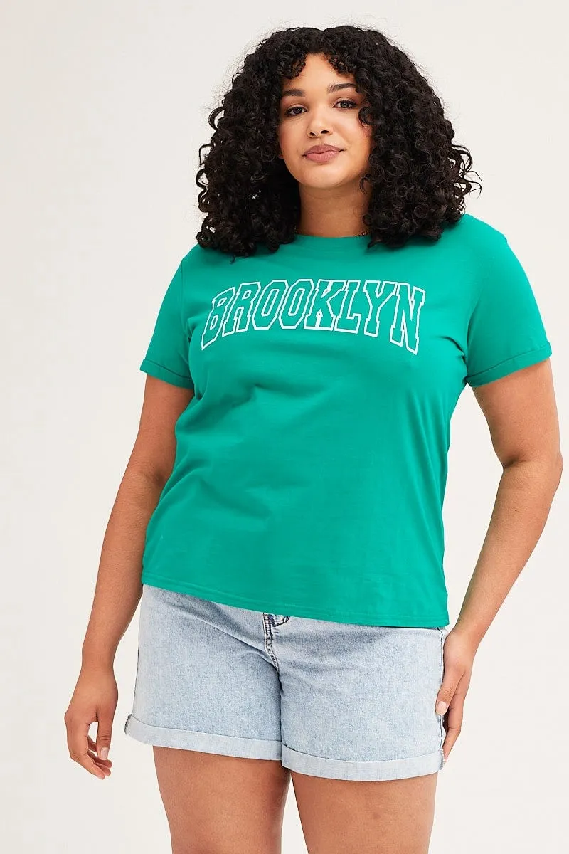AllSeasonWear Green Short Cuff Sleeve Graphic Regular T-shirt