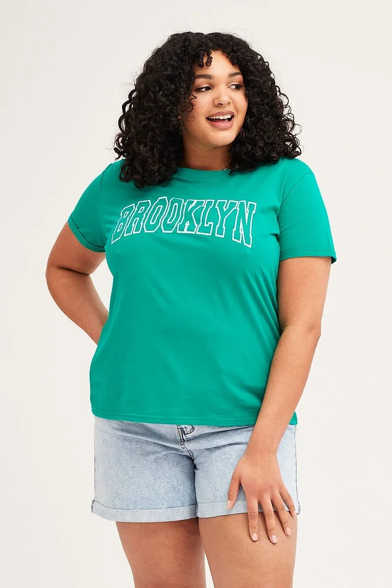 ColorfastFabricTech Green Short Cuff Sleeve Graphic Regular T-shirt