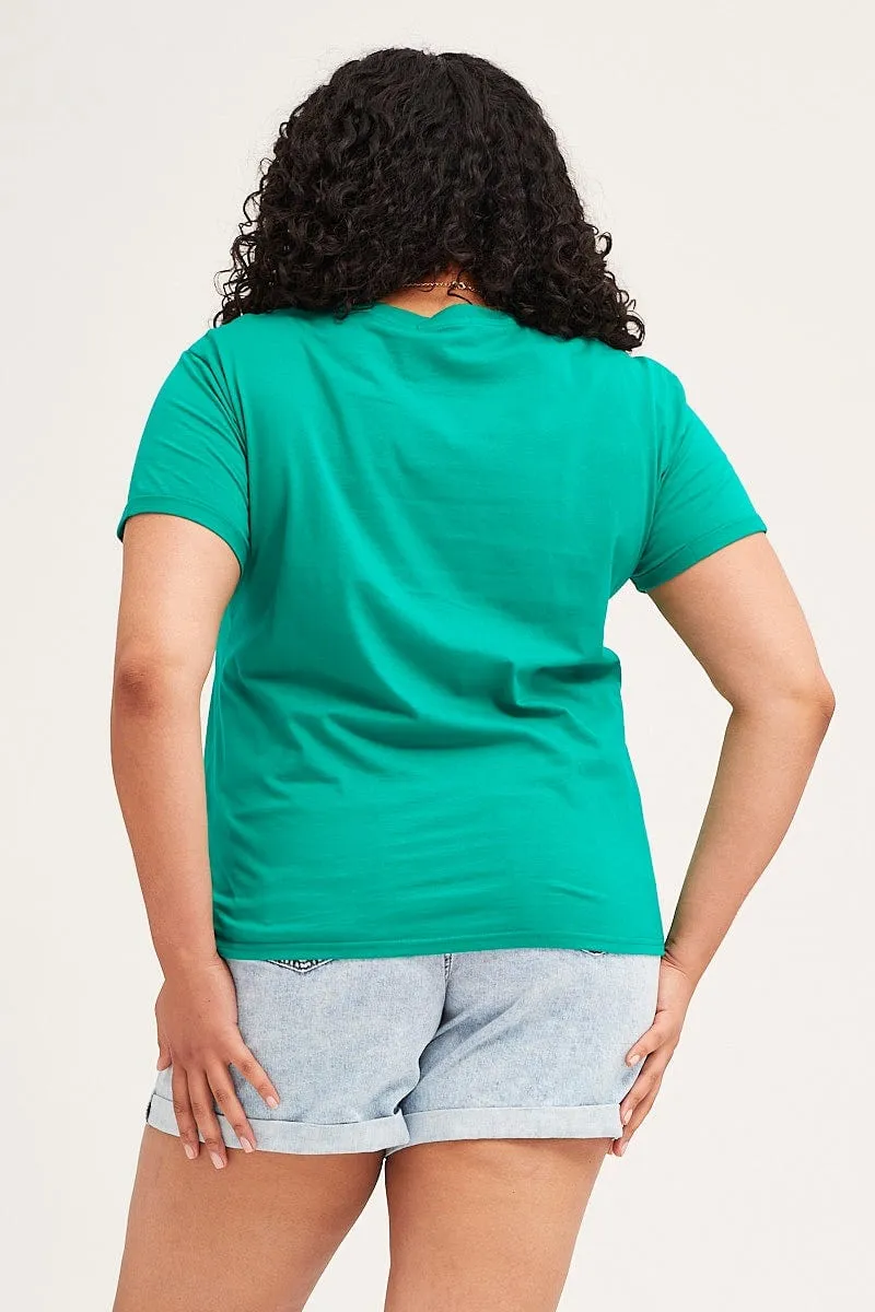 Green Short Cuff Sleeve Graphic Regular T-shirt Comfortable Touch