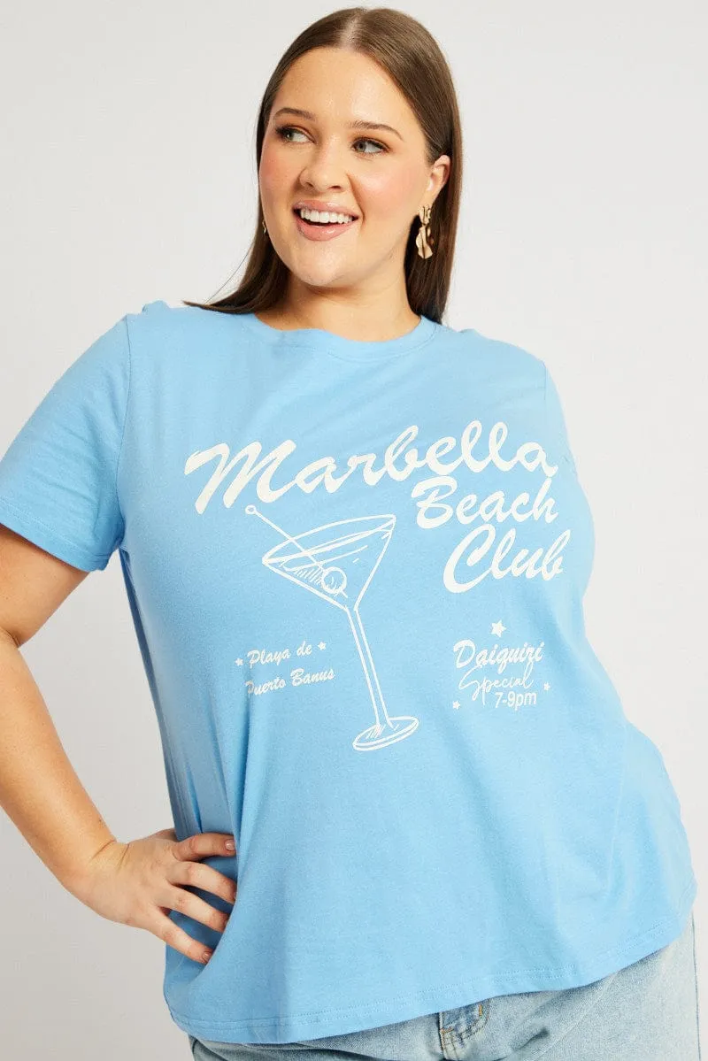 Blue Graphic T Shirt Short Sleeve Crew Neck Adult sophistication Practical Wear
