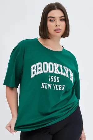 Universal Silhouette Casual Elegance Green Graphic T-shirt Short Sleeve Crew Neck