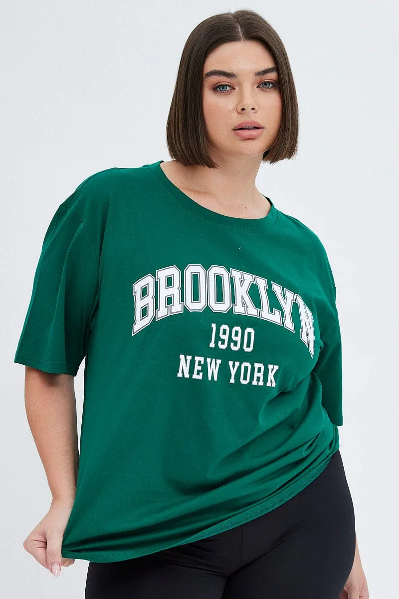 Universal Silhouette Casual Elegance Green Graphic T-shirt Short Sleeve Crew Neck
