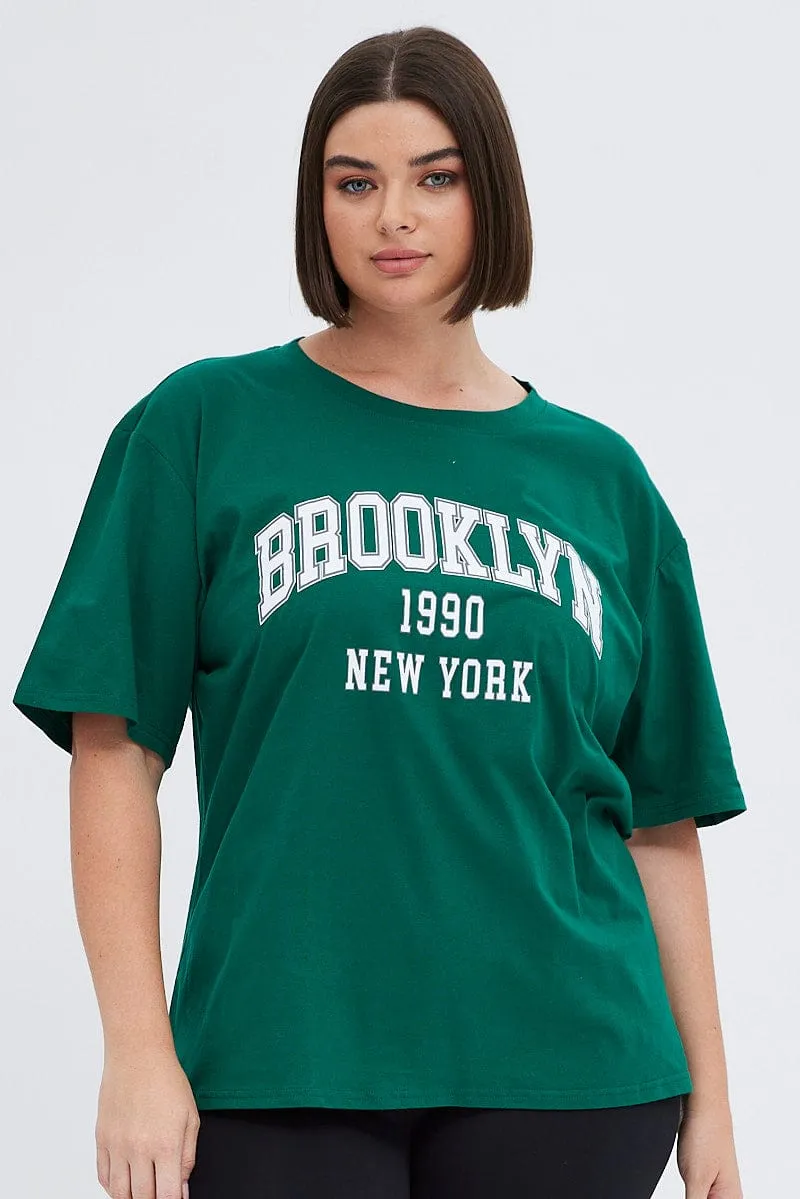 Green Graphic T-shirt Short Sleeve Crew Neck Easter
