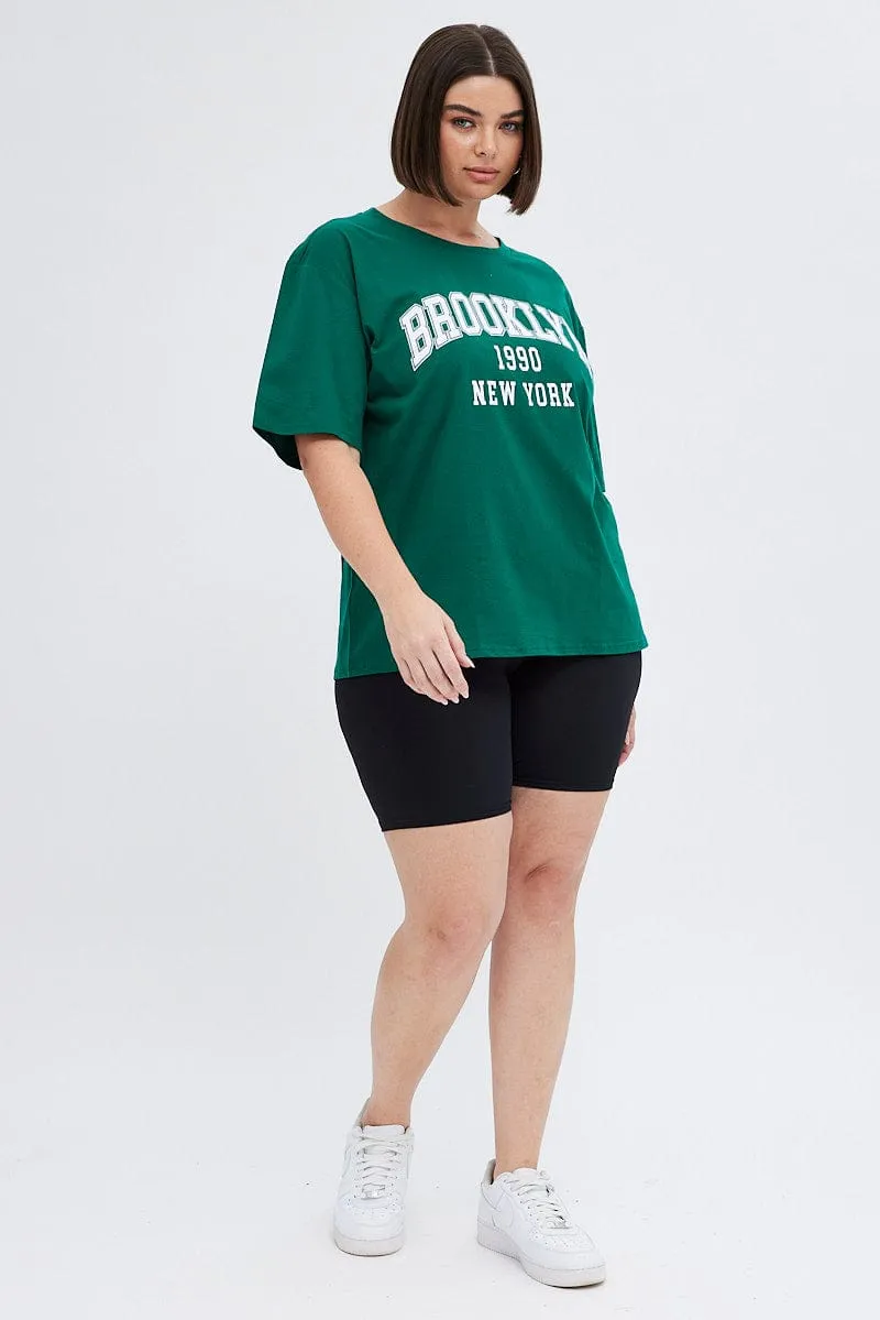 Green Graphic T-shirt Short Sleeve Crew Neck Timeless Fit