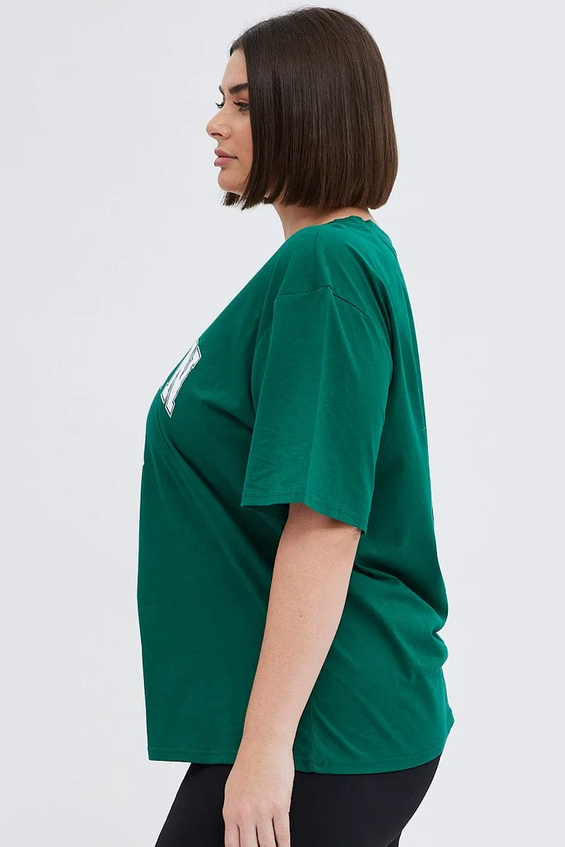 Green Graphic T-shirt Short Sleeve Crew Neck Light Comfort Style