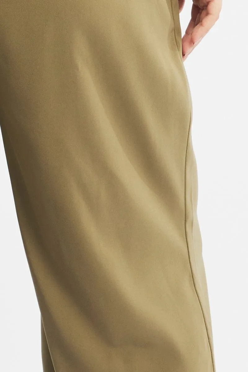 Outfit Staple Contrast Trim Green Wide Leg Pants High Rise