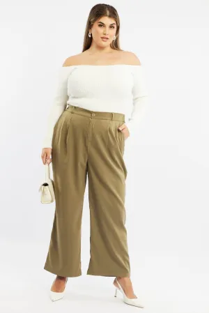 Green Wide Leg Pants High Rise Essential Fit Compact Packability