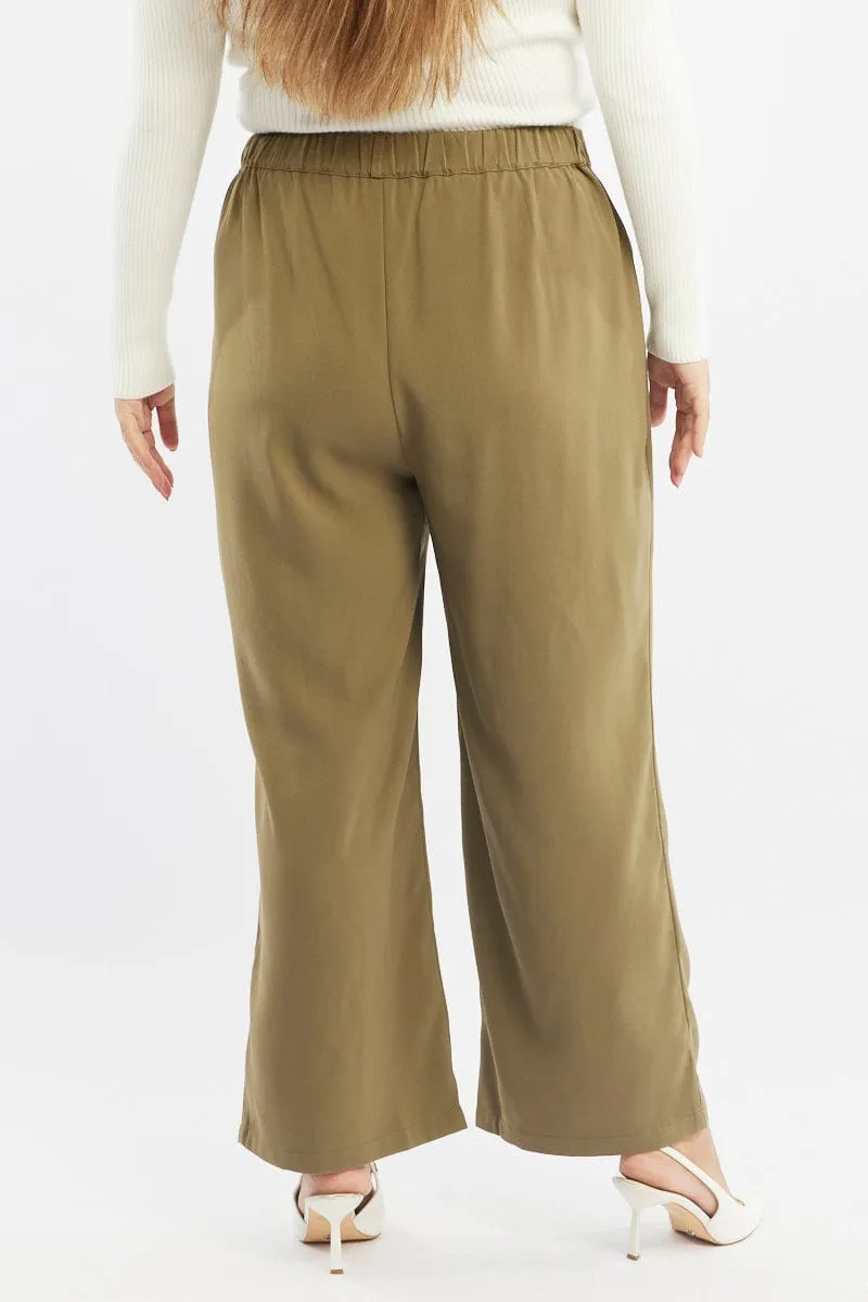 Sporty Comfort Green Wide Leg Pants High Rise