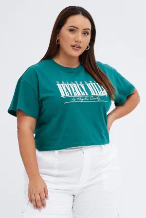 timeless Green Graphic T-shirt Beverly Hills Puff And Embroidered